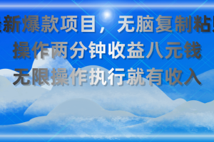 （11174期）最新爆款项目，无脑复制粘贴，操作两分钟收益八元钱，无限操作执行就有…