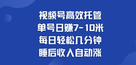 视频号高效托管，单号日赚7-10米，每日轻松几分钟，睡后收入自动涨