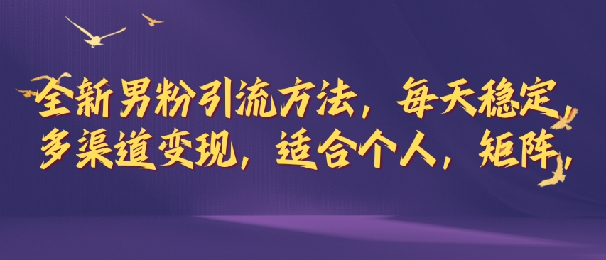 全新男粉引流方法，每天稳定加人，适合个人，矩阵，多渠道变现