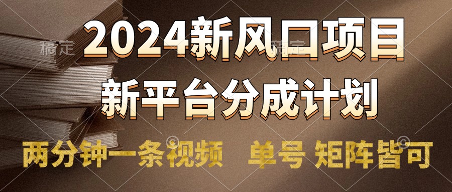 2024风口项目，新平台分成计划，两分钟一条视频，单号轻松上手月入9000+插图