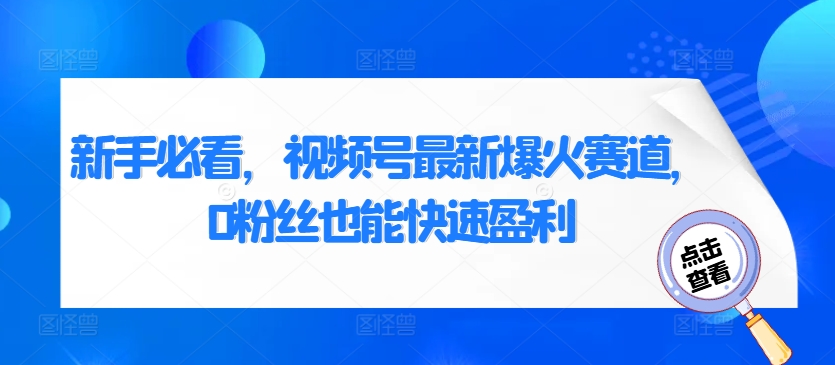 新手必看，视频号最新爆火赛道，0粉丝也能快速盈利