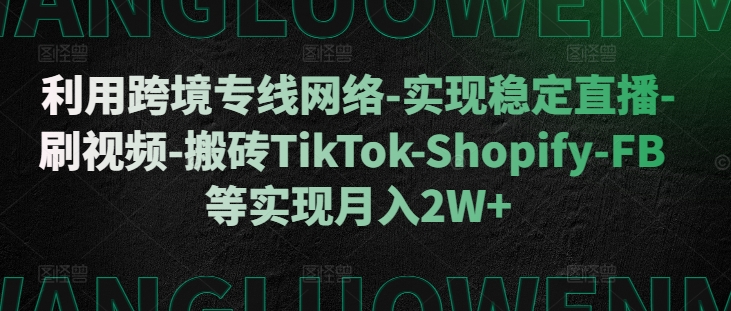 利用跨境专线网络-实现稳定直播-刷视频-搬砖TikTok-Shopify-FB等实现月入2W+【揭秘】