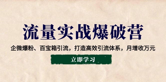 （14039期）流量实战爆破营：企微爆粉、百宝箱引流，打造高效引流体系，月增收万元bbb